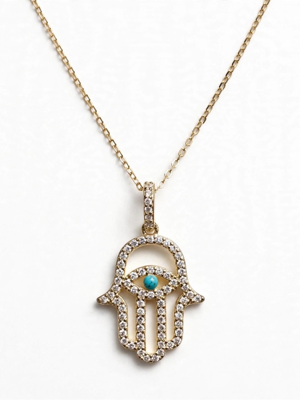 🪬Stella Rose Silver Gold Hamsa Pendant Necklace with Turquoise Accent🪬